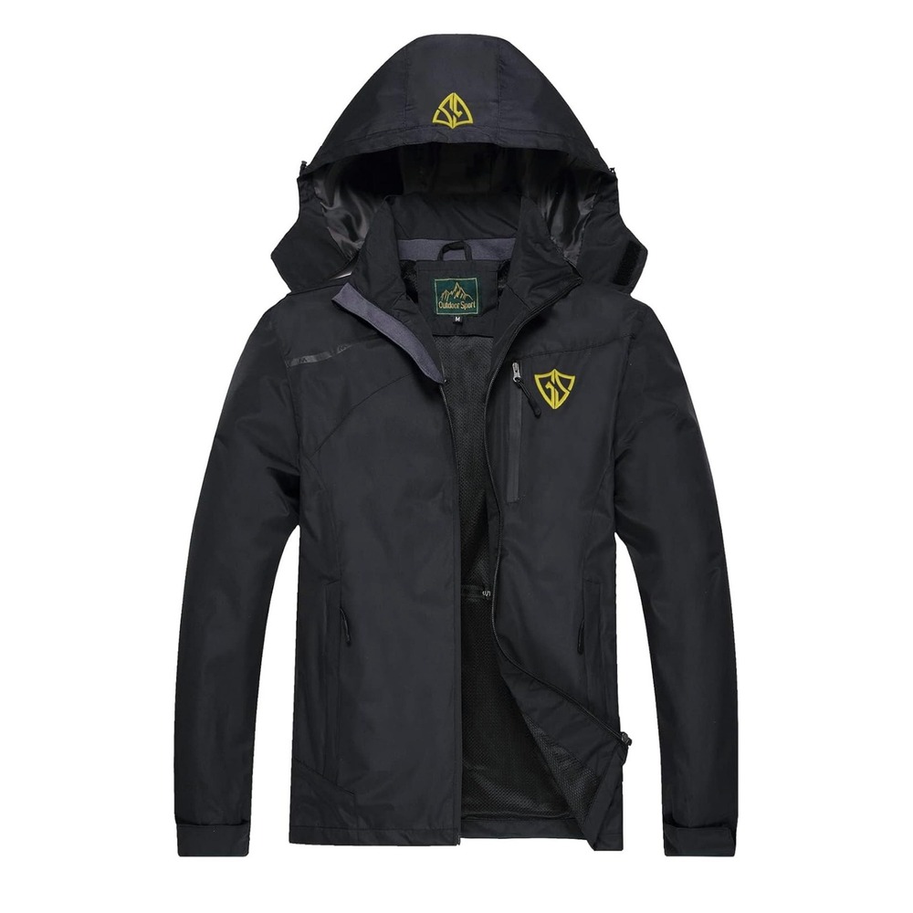 Outdoor Sport Jacket Mens Size M Black‎ Lightweight Hooded Rain Windbreaker